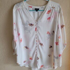 Torrid White Blouse with Pink and Orange Butterfly Print